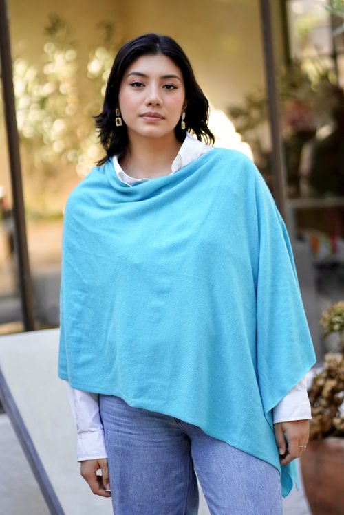 Cashmere Poncho-Turquoise
