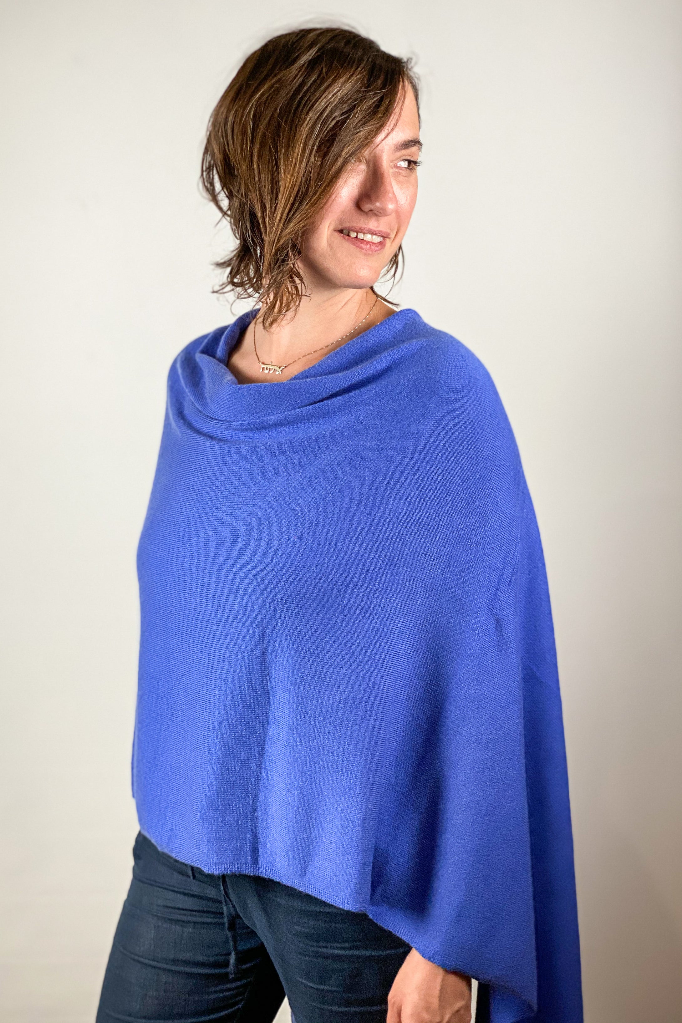 Cashmere Poncho-Cobalt Blue