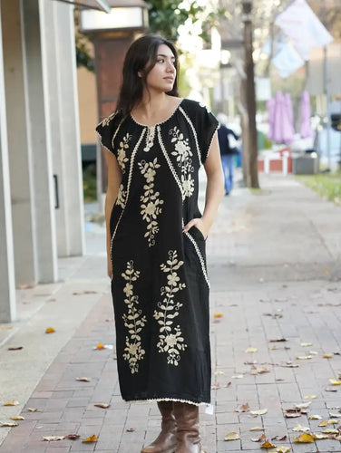 glitter mini dress black Zaimara Black Maxi Embroidered Dress Glamour – OutDazl main image 1