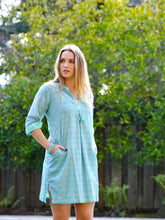 Load image into Gallery viewer, Bea Contrast Cuff Tunic Dress Blue-Green
