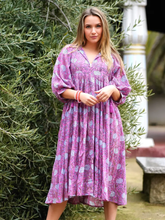 Load image into Gallery viewer, Mylah Midi Dress Block Printed Purple
