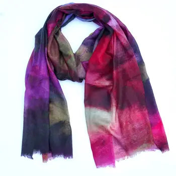 Abstract Light Weight Wool Scarf/Wrap Purple