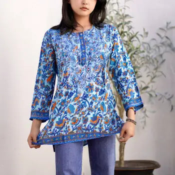 Blue Multi Silk Tunic /KDC Emb.