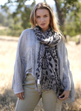 Load image into Gallery viewer, Himalayan Leopard Print Wool Scarf/Wrap Grey

