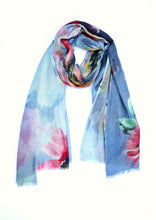 Load image into Gallery viewer, Isparta Floral Wool Scarf/Wrap Blue
