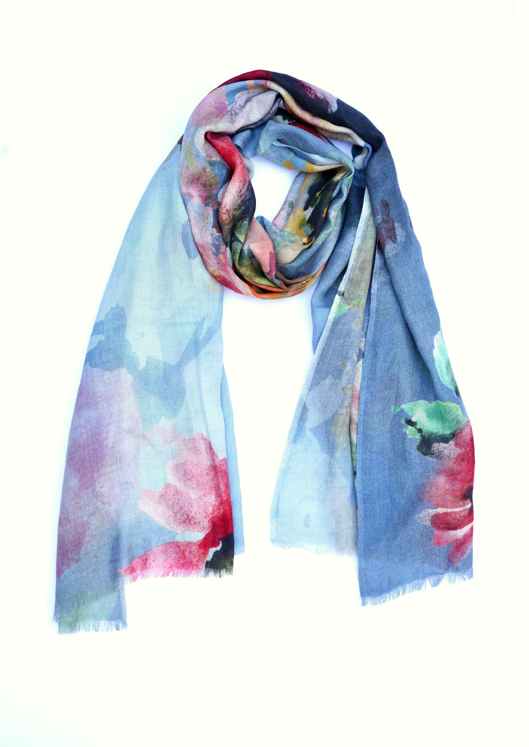 Isparta Floral Wool Scarf/Wrap Blue