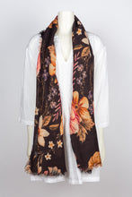 Load image into Gallery viewer, DARK BROWN Floral Wool Scarf

