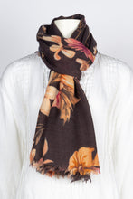 Load image into Gallery viewer, DARK BROWN Floral Wool Scarf
