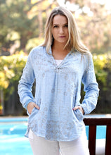Load image into Gallery viewer, Jemima Double Gauze Block Printed Top Blue-Silver
