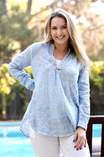 Load image into Gallery viewer, Jemima Double Gauze Block Printed Top Blue-Silver
