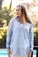 Load image into Gallery viewer, Jemima Double Gauze Block Printed Top Blue-Silver
