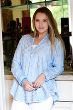 Load image into Gallery viewer, Jemima Double Gauze Block Printed Top Blue-Silver

