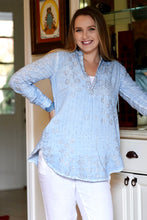 Load image into Gallery viewer, Jemima Double Gauze Block Printed Top Blue-Silver
