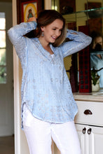 Load image into Gallery viewer, Jemima Double Gauze Block Printed Top Blue-Silver
