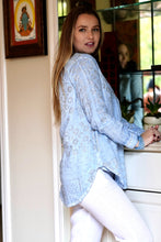Load image into Gallery viewer, Jemima Double Gauze Block Printed Top Blue-Silver
