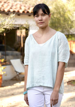 Load image into Gallery viewer, Celine Puff Sleeve Linen Top Sky Blue

