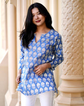 Load image into Gallery viewer, Hydrangea Bloom Cotton Tunic Blue
