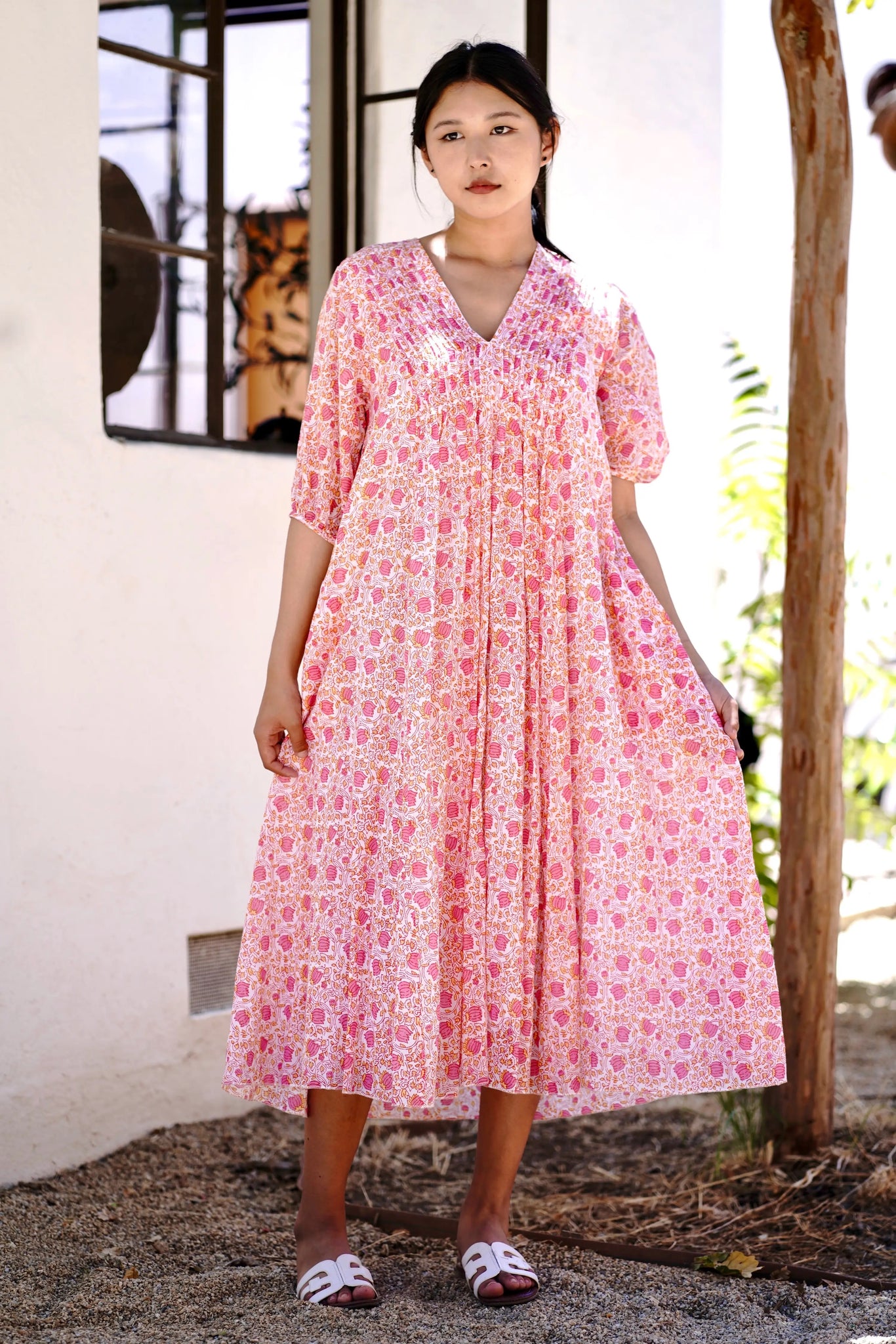 ivory pink dress Ivory Lace Appliqued Pink A Line Prom Dresses V Neck Wedding Gowns ARD1011
