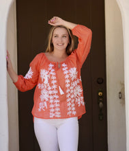 Load image into Gallery viewer, Bonnie Embroidered Blouse Coral
