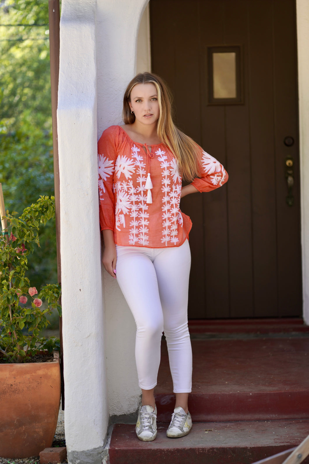 Bonnie Embroidered Blouse Coral