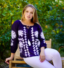 Load image into Gallery viewer, Bonnie Embroidered Blouse Navy
