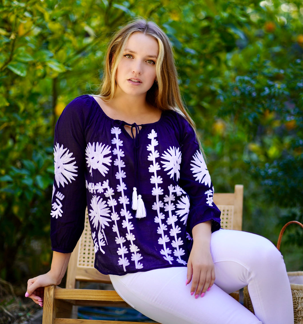 Bonnie Embroidered Blouse Navy