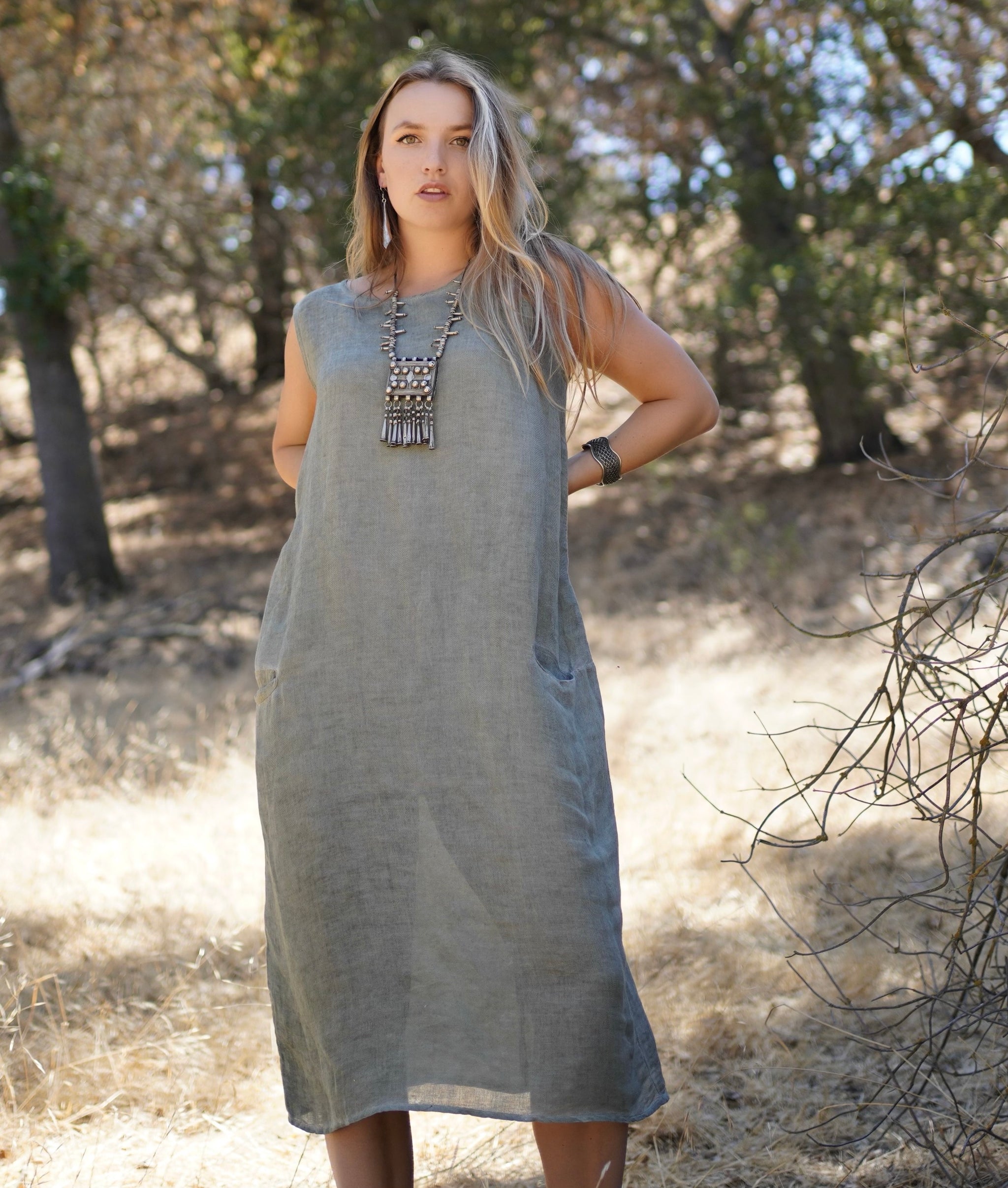 Anita Linen Sleeveless Dress Natural – Dolma Retail