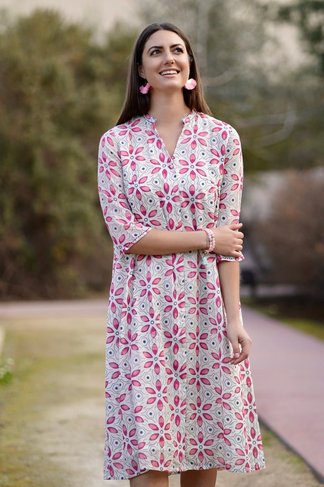 Heather Cotton Dress Pink Blue