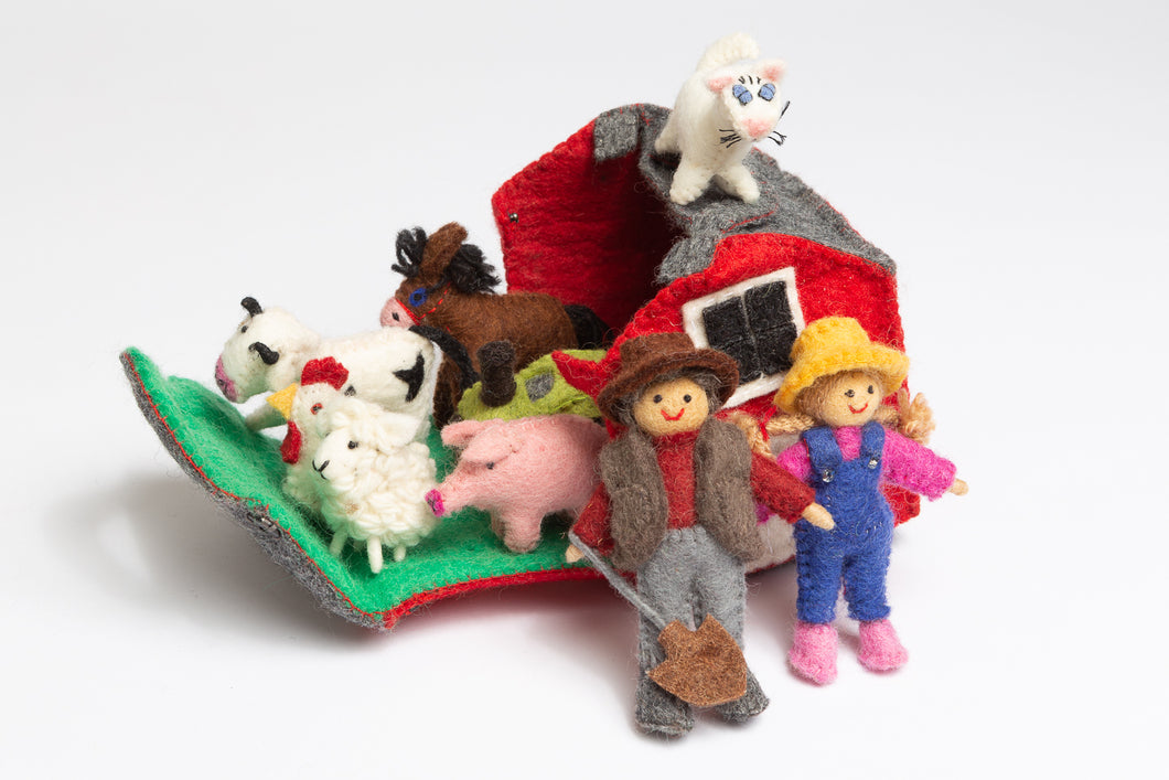 11 Pieces Felted Wool - Barn Figurine Set