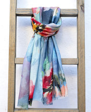 Load image into Gallery viewer, Isparta Floral Wool Scarf/Wrap Blue
