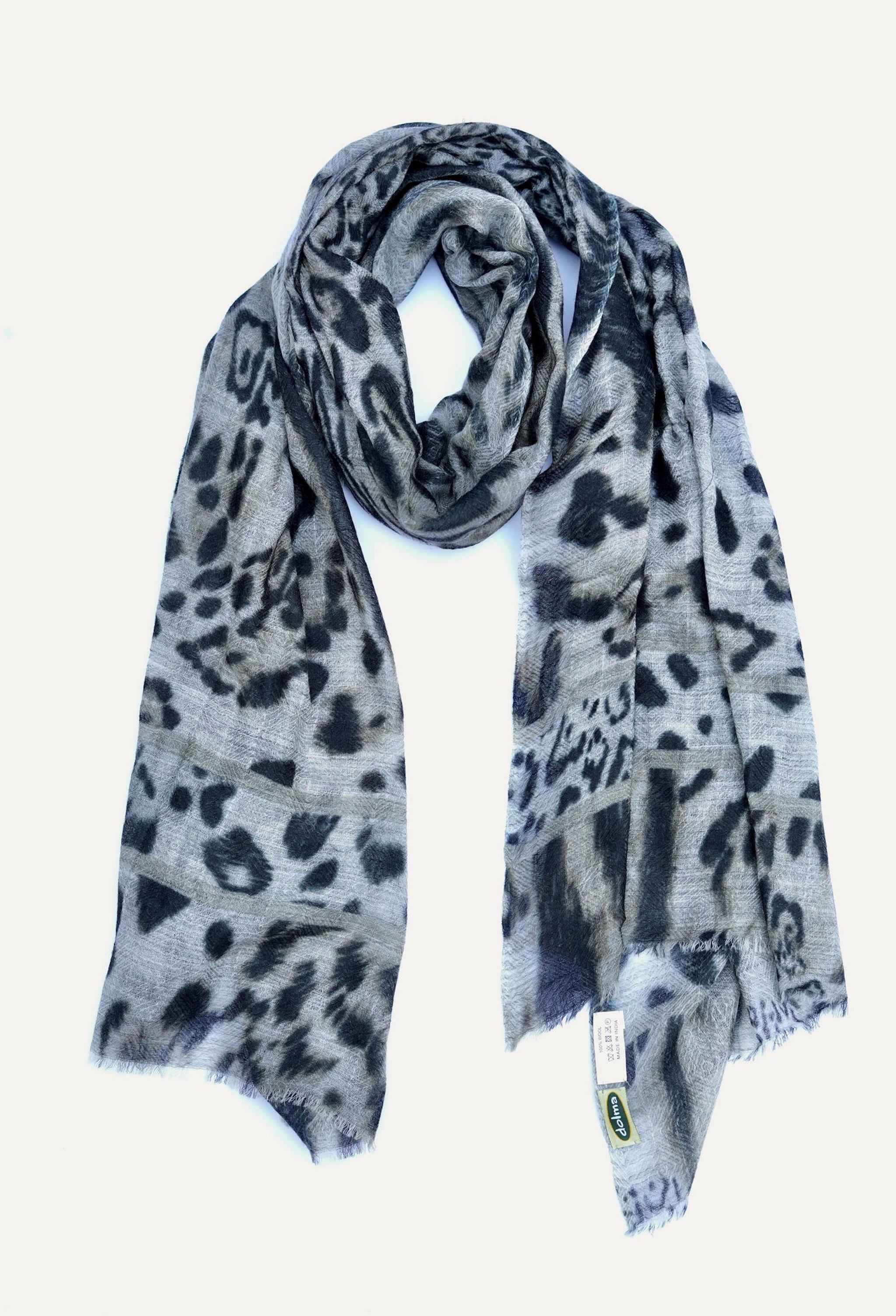 Himalayan Leopard Print Wool Scarf/Wrap Grey – Dolma Inc