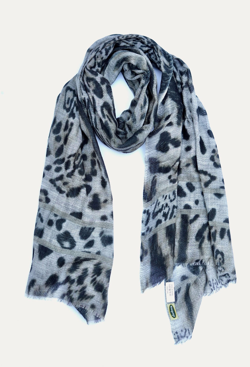 Himalayan Leopard Print Wool Scarf/Wrap Grey