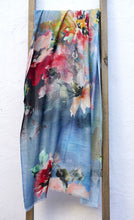 Load image into Gallery viewer, Isparta Floral Wool Scarf/Wrap Blue
