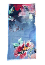Load image into Gallery viewer, Isparta Floral Wool Scarf/Wrap Blue

